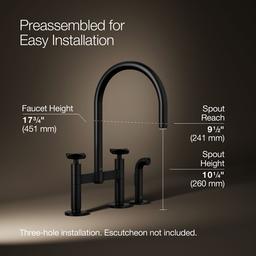 BilletE Two-hole bridge kitchen sink faucet with side sprayer - Matte Black - image 3