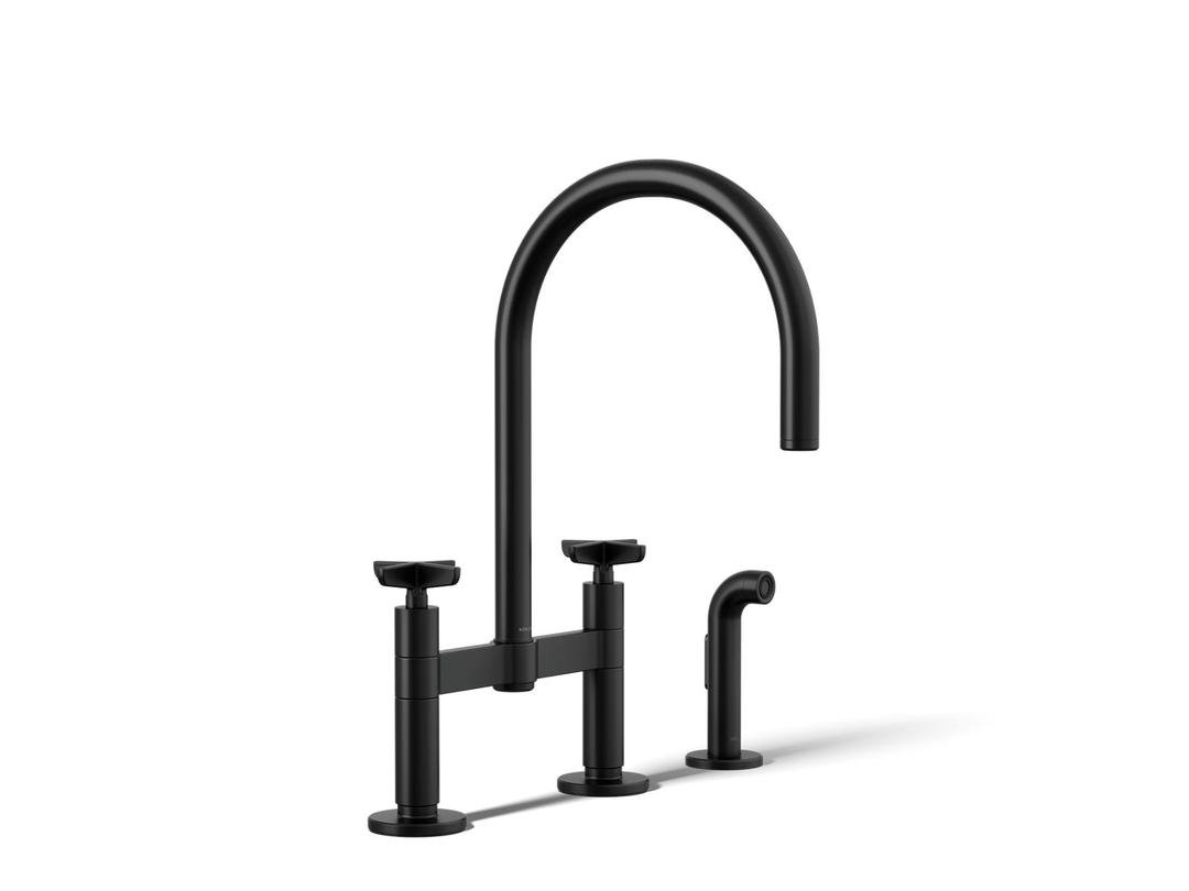 BilletE Two-hole bridge kitchen sink faucet with side sprayer - Matte Black by Kohler
