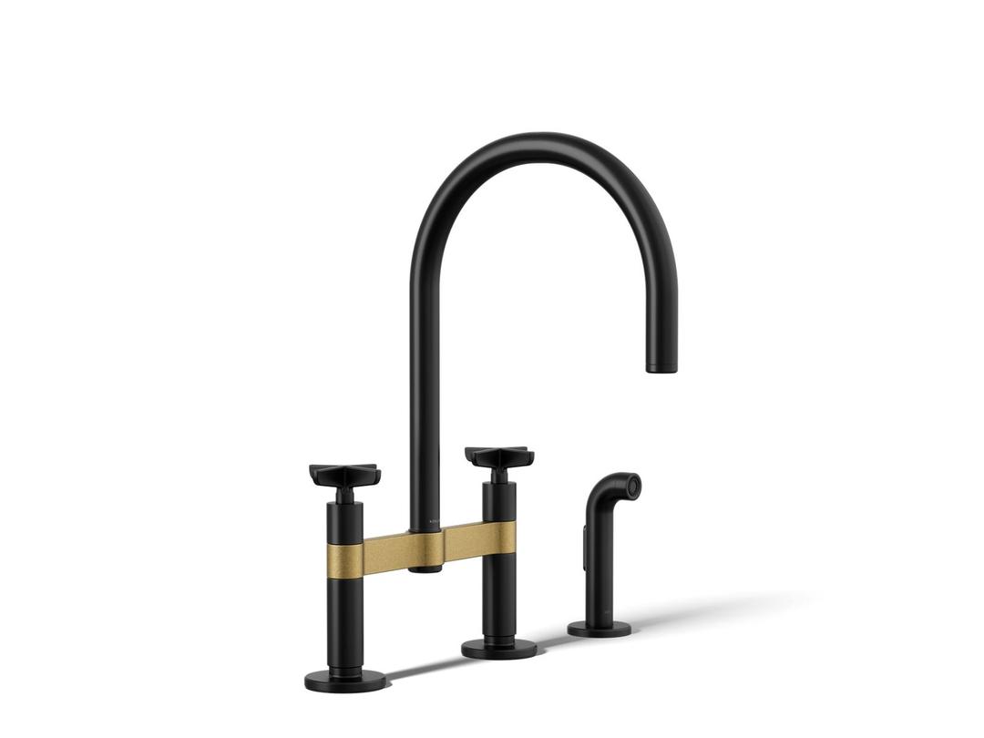 BilletE Two-hole bridge kitchen sink faucet with side sprayer by Kohler