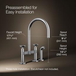 BilletE Two-hole bridge kitchen sink faucet with side sprayer - Polished Chrome - image 3