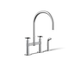 BilletE Two-hole bridge kitchen sink faucet with side sprayer - Polished Chrome - image 1