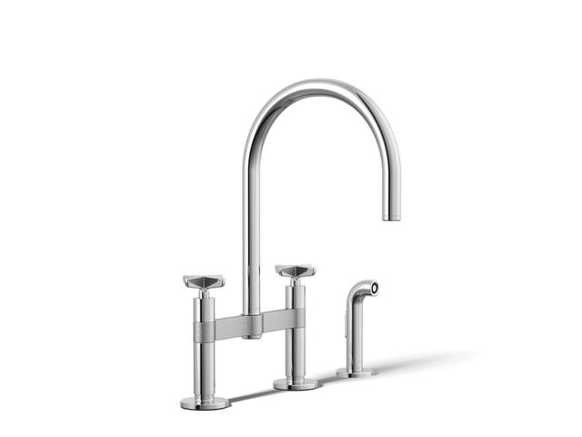 BilletE Two-hole bridge kitchen sink faucet with side sprayer