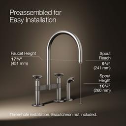 BilletE Two-hole bridge kitchen sink faucet with side sprayer - Vibrant Stainless - image 3