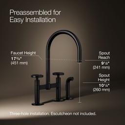 BilletE Two-hole bridge kitchen sink faucet with side sprayer - Matte Black - image 3
