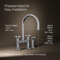 BilletE Two-hole bridge kitchen sink faucet with side sprayer - Polished Chrome - image 3