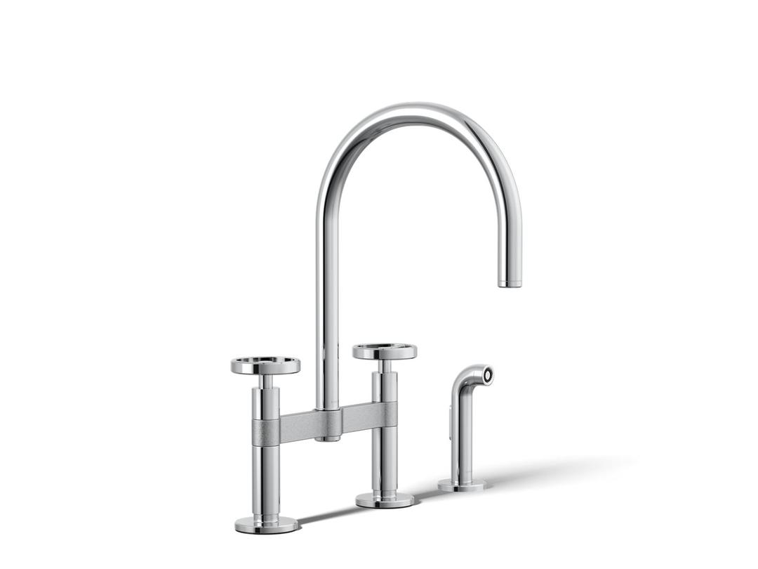 BilletE Two-hole bridge kitchen sink faucet with side sprayer - Polished Chrome by Kohler