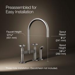 BilletE Two-hole bridge kitchen sink faucet with side sprayer - Vibrant Stainless - image 3