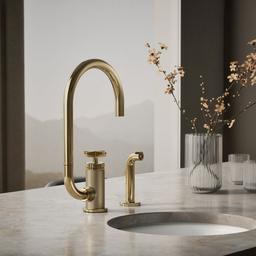 BilletE Single-handle kitchen sink faucet with two-function extended-reach spout and side sprayer - Vibrant French Gold - image 2