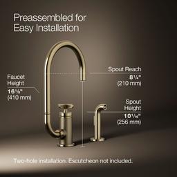 BilletE Single-handle kitchen sink faucet with two-function extended-reach spout and side sprayer - Vibrant French Gold - image 3