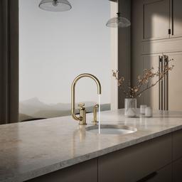 BilletE Single-handle kitchen sink faucet with two-function extended-reach spout and side sprayer - Vibrant French Gold - image 4