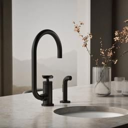 BilletE Single-handle kitchen sink faucet with two-function extended-reach spout and side sprayer - Matte Black - image 2