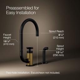 BilletE Single-handle kitchen sink faucet with two-function extended-reach spout and side sprayer - Matte Black With Brushed Moderne Brass - image 3