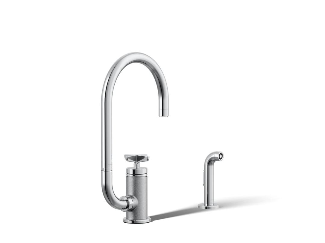 BilletE Single-handle kitchen sink faucet with two-function extended-reach spout and side sprayer - Polished Chrome by Kohler
