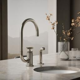 BilletE Single-handle kitchen sink faucet with two-function extended-reach spout and side sprayer - Vibrant Polished Nickel - image 2