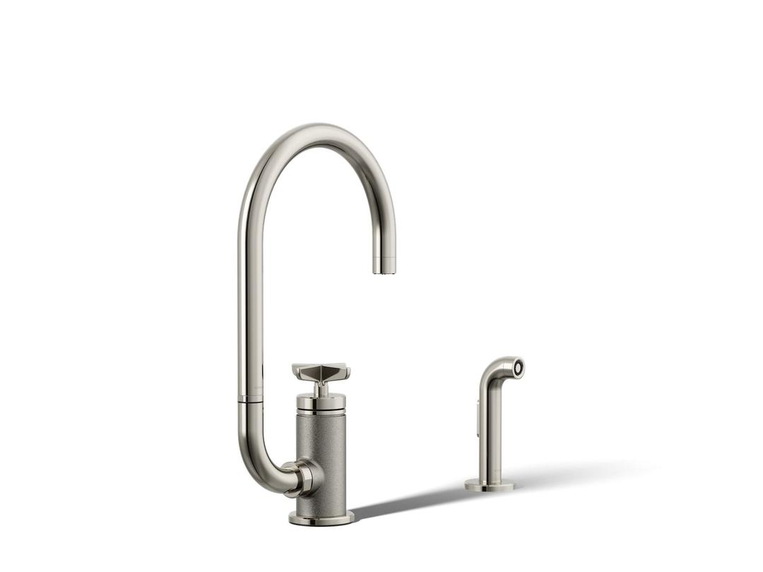 BilletE Single-handle kitchen sink faucet with two-function extended-reach spout and side sprayer - Vibrant Polished Nickel by Kohler