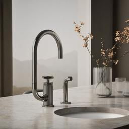 BilletE Single-handle kitchen sink faucet with two-function extended-reach spout and side sprayer - Vibrant Titanium - image 2