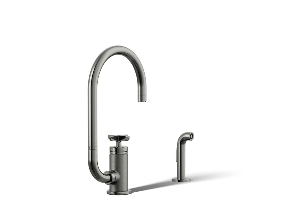 BilletE Single-handle kitchen sink faucet with two-function extended-reach spout and side sprayer - Vibrant Titanium by Kohler