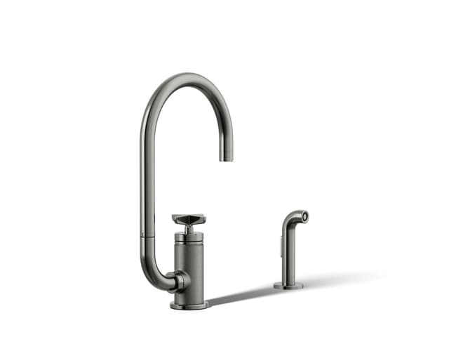 Kohler BilletE Single-handle kitchen sink faucet with two-function extended-reach spout and side sprayer - Vibrant Titanium