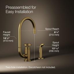BilletE Single-handle kitchen sink faucet with two-function extended-reach spout and side sprayer - Vibrant Brushed Moderne Brass - image 3