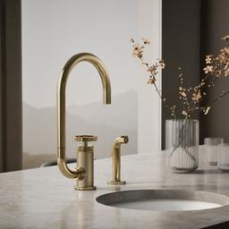 BilletE Single-handle kitchen sink faucet with two-function extended-reach spout and side sprayer - Vibrant French Gold - image 2