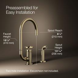 BilletE Single-handle kitchen sink faucet with two-function extended-reach spout and side sprayer - Vibrant French Gold - image 3