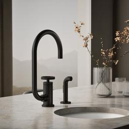BilletE Single-handle kitchen sink faucet with two-function extended-reach spout and side sprayer - Matte Black - image 2