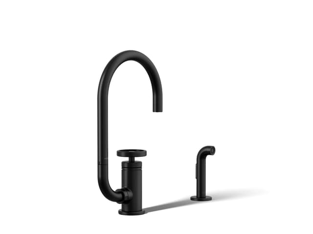 Kohler BilletE Single-handle kitchen sink faucet with two-function extended-reach spout and side sprayer - Matte Black