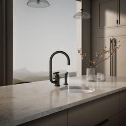 BilletE Single-handle kitchen sink faucet with two-function extended-reach spout and side sprayer - Matte Black - image 4