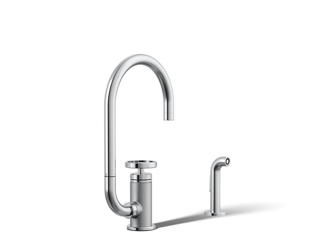 BilletE Single-handle kitchen sink faucet with two-function extended-reach spout and side sprayer - Polished Chrome by Kohler