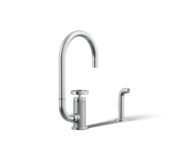Kohler BilletE Single-handle kitchen sink faucet with two-function extended-reach spout and side sprayer - Polished Chrome