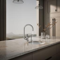 BilletE Single-handle kitchen sink faucet with two-function extended-reach spout and side sprayer - Polished Chrome - image 4