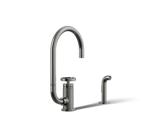 Kohler BilletE Single-handle kitchen sink faucet with two-function extended-reach spout and side sprayer - Vibrant Titanium