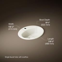 Kohler Farmington 19-1/4'' oval drop-in bathroom sink - Biscuit - image 3