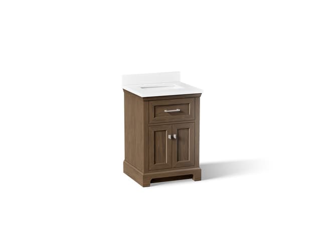 Kohler 24'' bathroom vanity cabinet with sink and quartz top - Draper Oak
