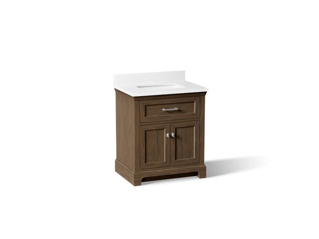Kohler 30'' bathroom vanity cabinet with sink and quartz top - Draper Oak
