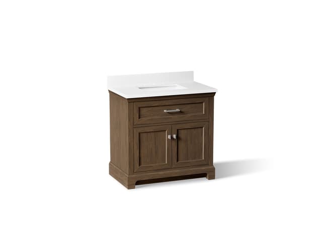Kohler 36'' bathroom vanity cabinet with sink and quartz top - Draper Oak