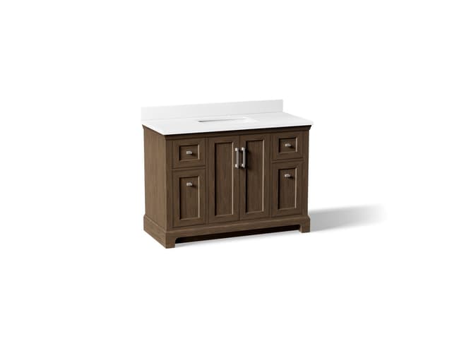 Kohler 48'' bathroom vanity cabinet with sink and quartz top - Draper Oak