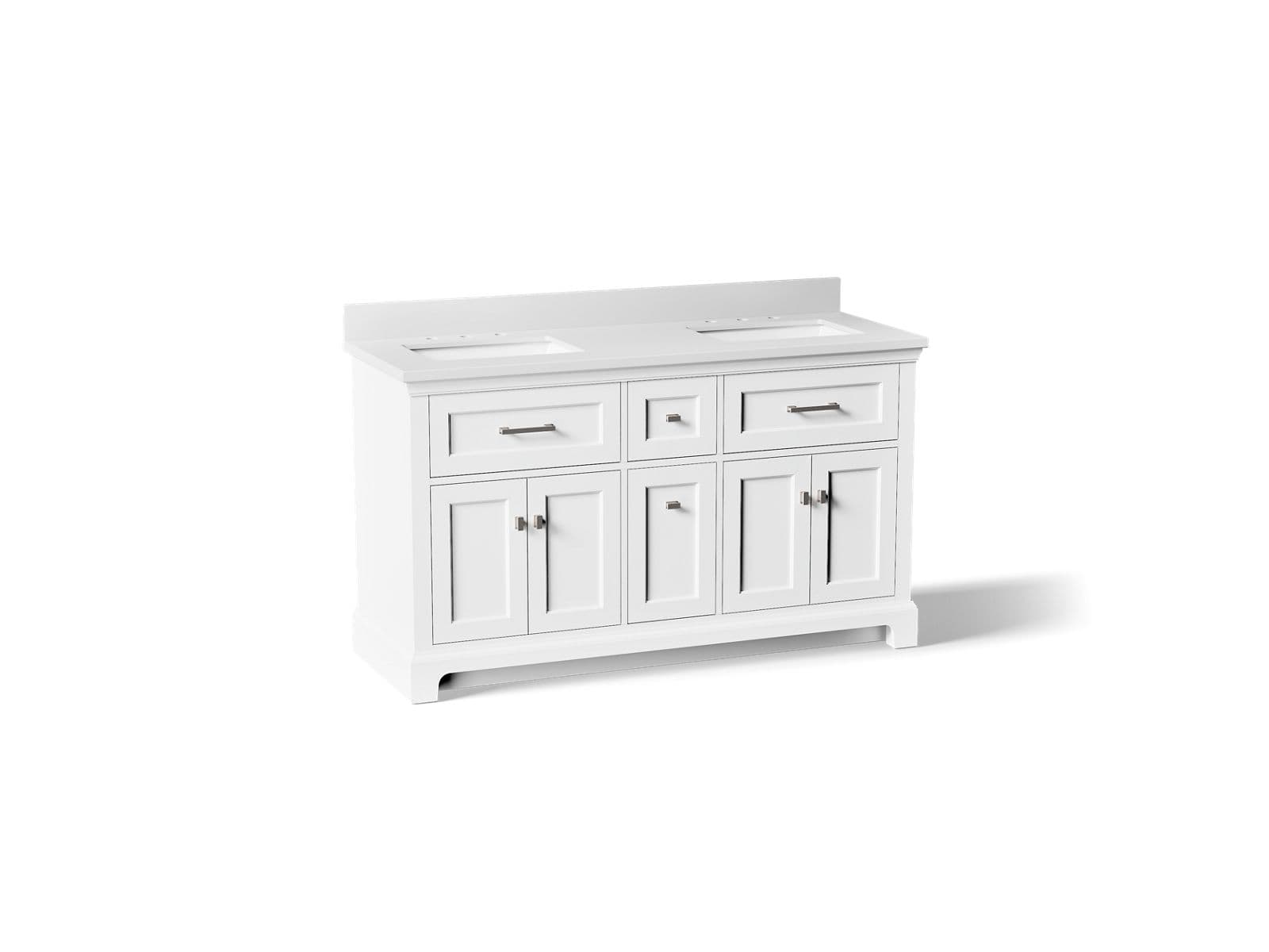 Kohler Charlemont™ 60" bathroom vanity cabinet with sinks and quartz top by Kohler