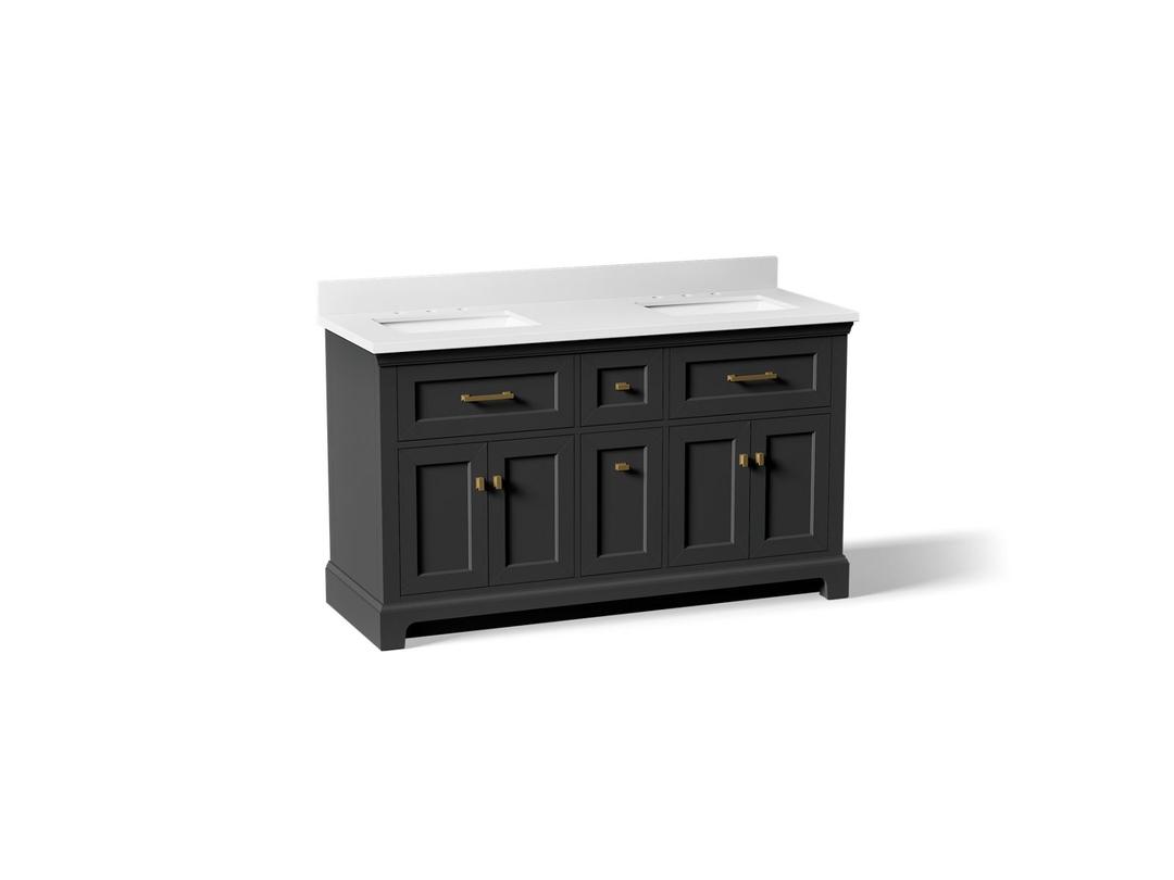 CharlemontE 60'' bathroom vanity cabinet with sinks and quartz top by Kohler