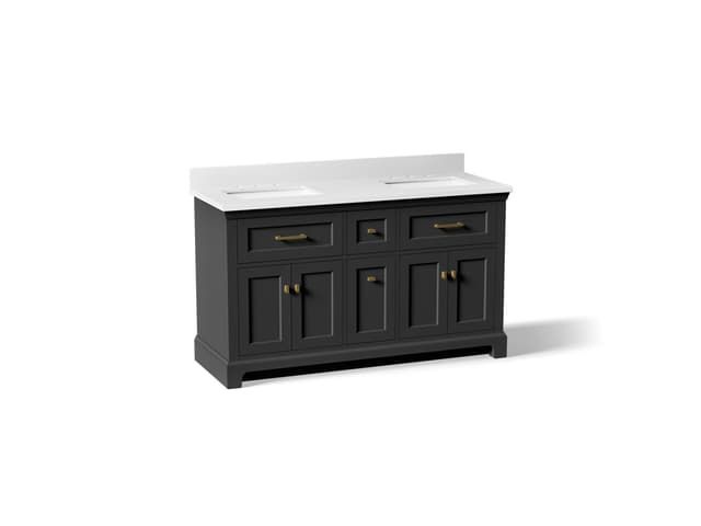 Kohler CharlemontE 60'' bathroom vanity cabinet with sinks and quartz top - Ferrous Grey