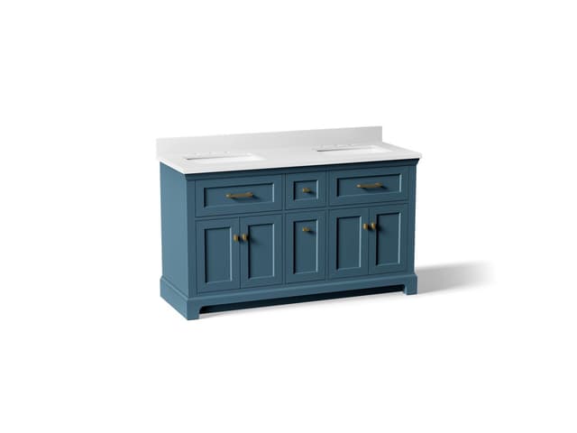Kohler CharlemontE 60'' bathroom vanity cabinet with sinks and quartz top - Tidal Blue