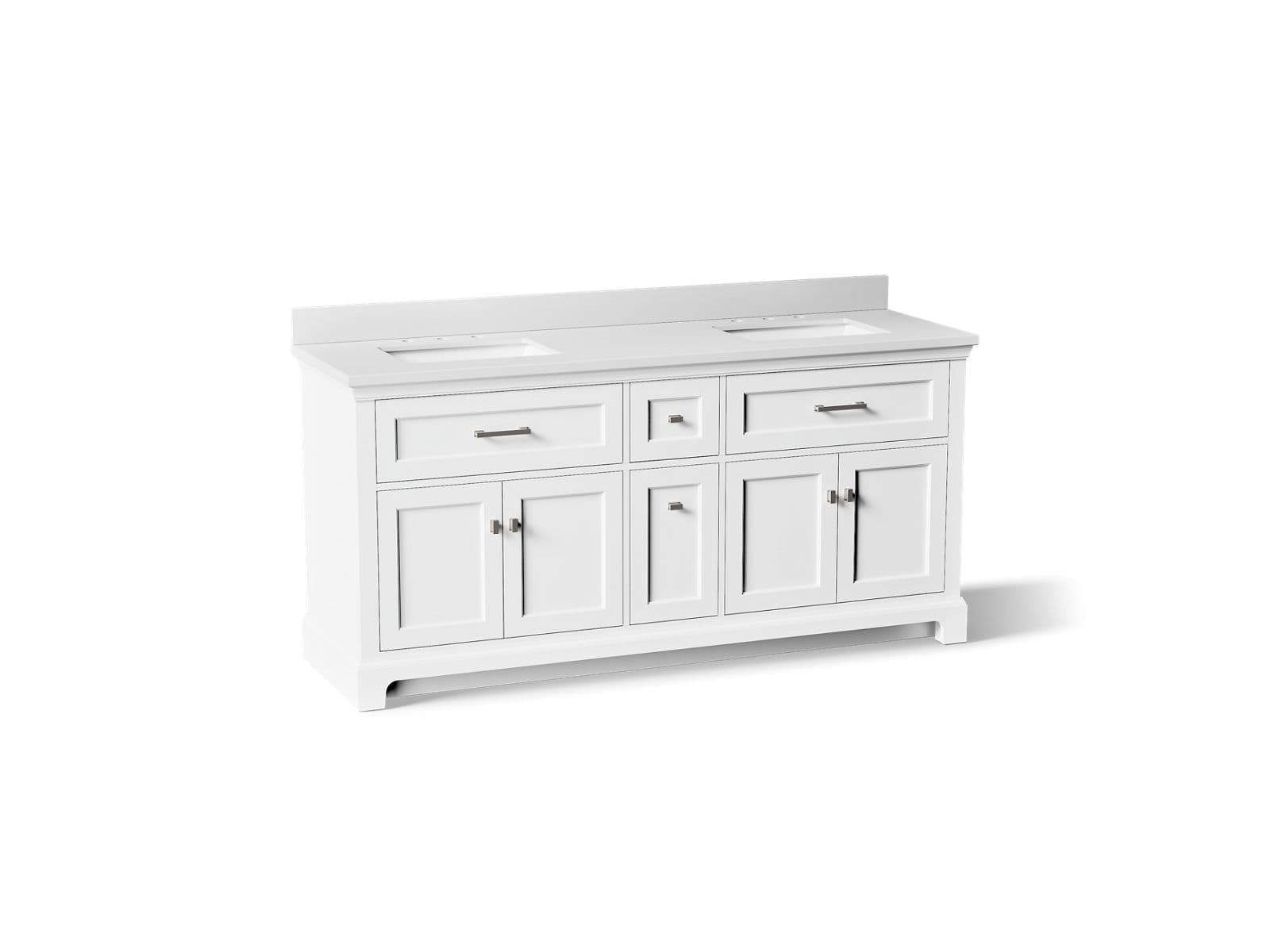 Kohler Charlemont™ 72" bathroom vanity cabinet with sinks and quartz top by Kohler