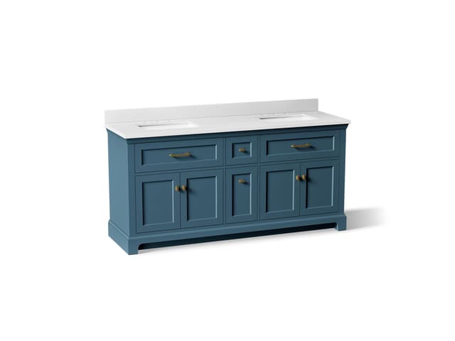 Kohler CharlemontE 72'' bathroom vanity cabinet with sinks and quartz top - Tidal Blue