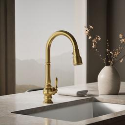 Artifacts Touchless pull-down kitchen sink faucet with three-function sprayhead - Vibrant Brushed Moderne Brass - image 2