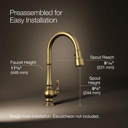 Artifacts Touchless pull-down kitchen sink faucet with three-function sprayhead - Vibrant Brushed Moderne Brass - image 3