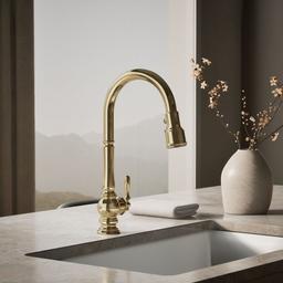 Artifacts Touchless pull-down kitchen sink faucet with three-function sprayhead - Vibrant French Gold - image 2