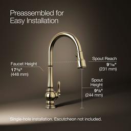 Artifacts Touchless pull-down kitchen sink faucet with three-function sprayhead - Vibrant French Gold - image 3