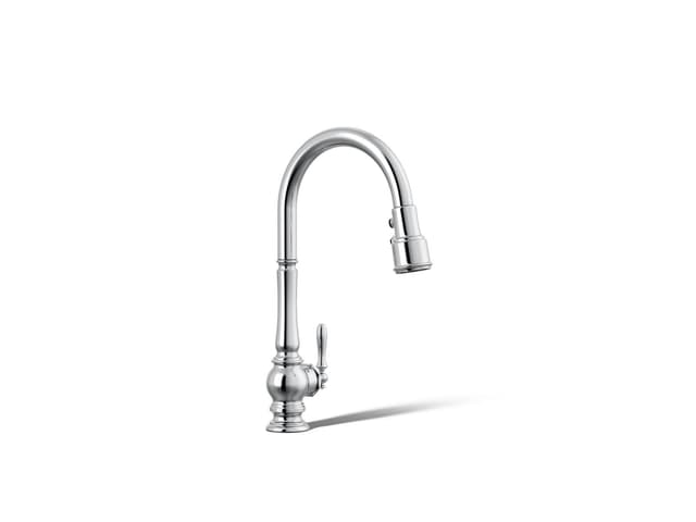 Kohler Artifacts Touchless pull-down kitchen sink faucet with three-function sprayhead - Polished Chrome
