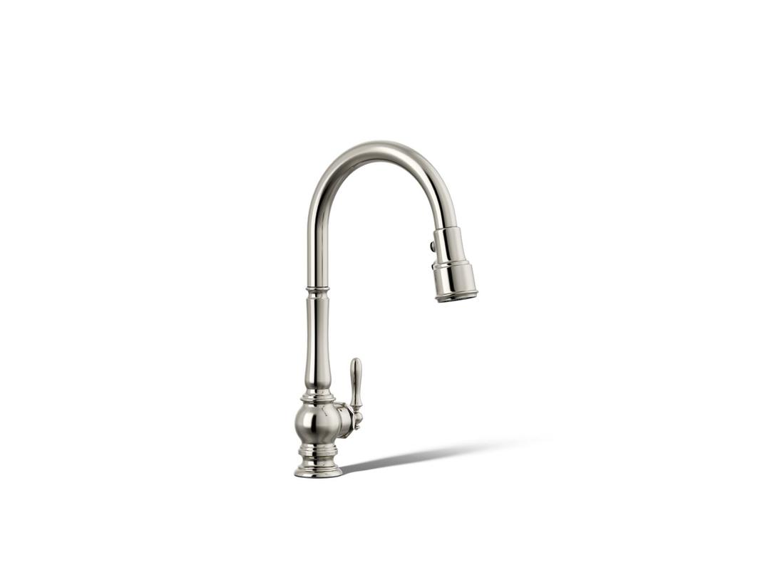 Artifacts Touchless pull-down kitchen sink faucet with KOHLER KonnectE and three-function sprayhead - Vibrant Polished Nickel by Kohler
