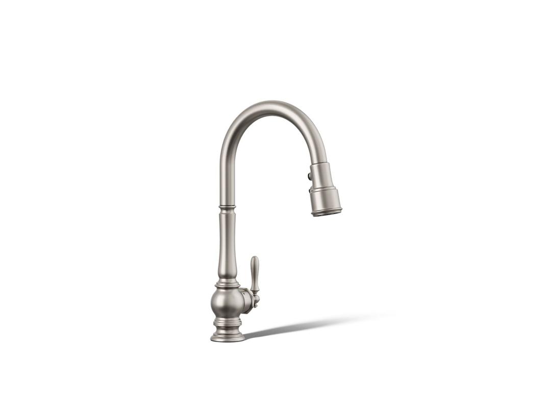 Artifacts Touchless pull-down kitchen sink faucet with KOHLER KonnectE and three-function sprayhead - Vibrant Stainless by Kohler